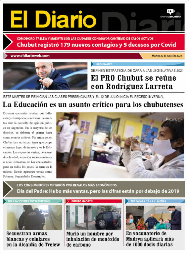 Portada de El Diario de Madryn (Argentina)