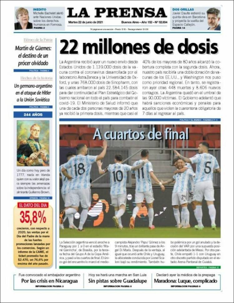 Portada de La Prensa (Argentina)
