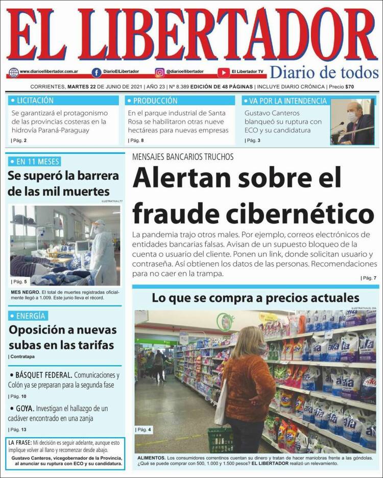 Portada de Diario El Libertador (Argentina)