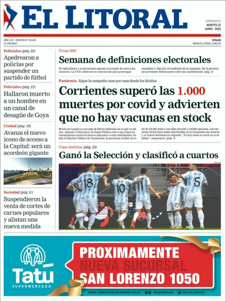 Portada de El Litoral Corrientes (Argentina)