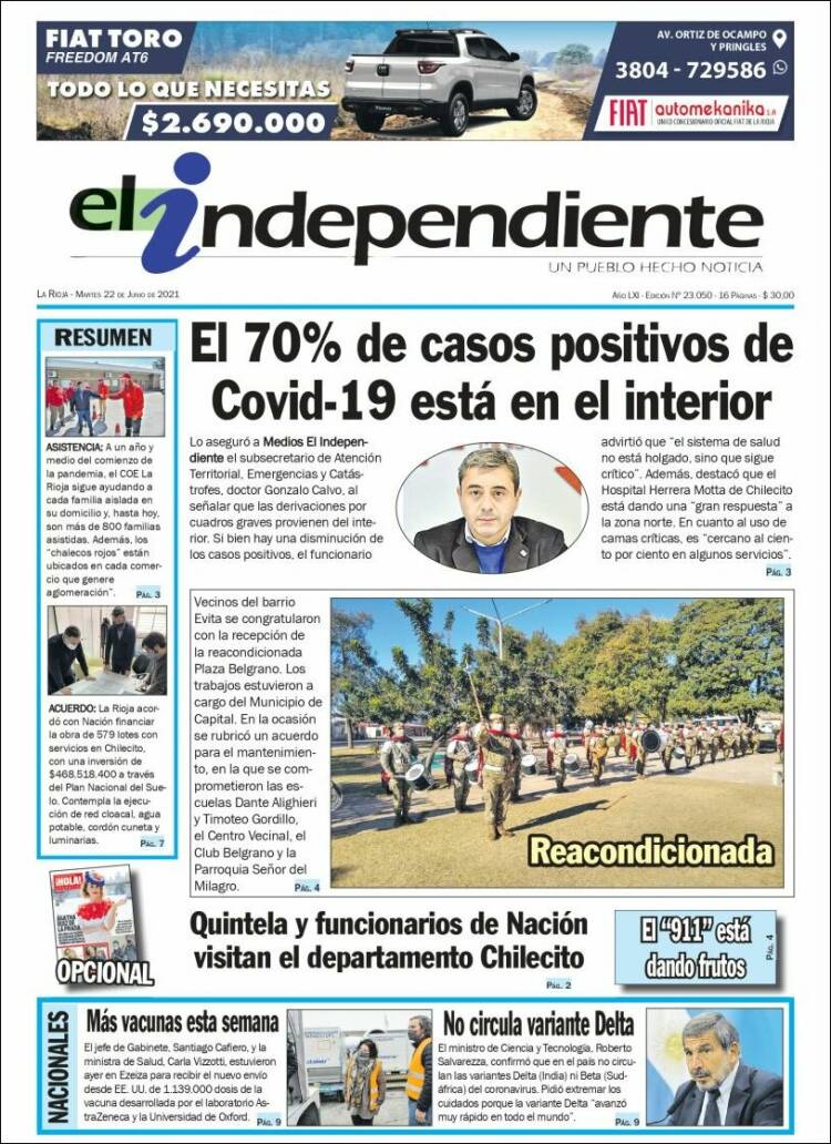 Portada de El Independiente (Argentina)