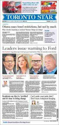 Portada de The Toronto Star (Canadá)