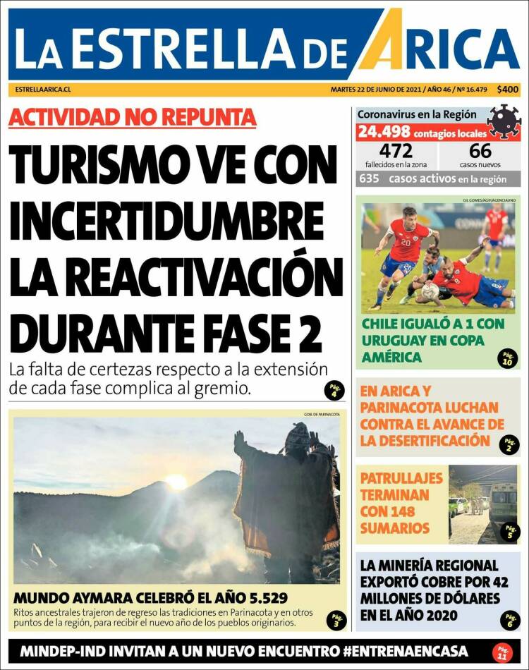 Portada de La Estrella de Arica (Chile)