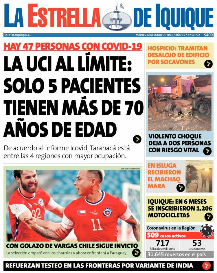 Portada de La Estrella de Iquique (Chile)