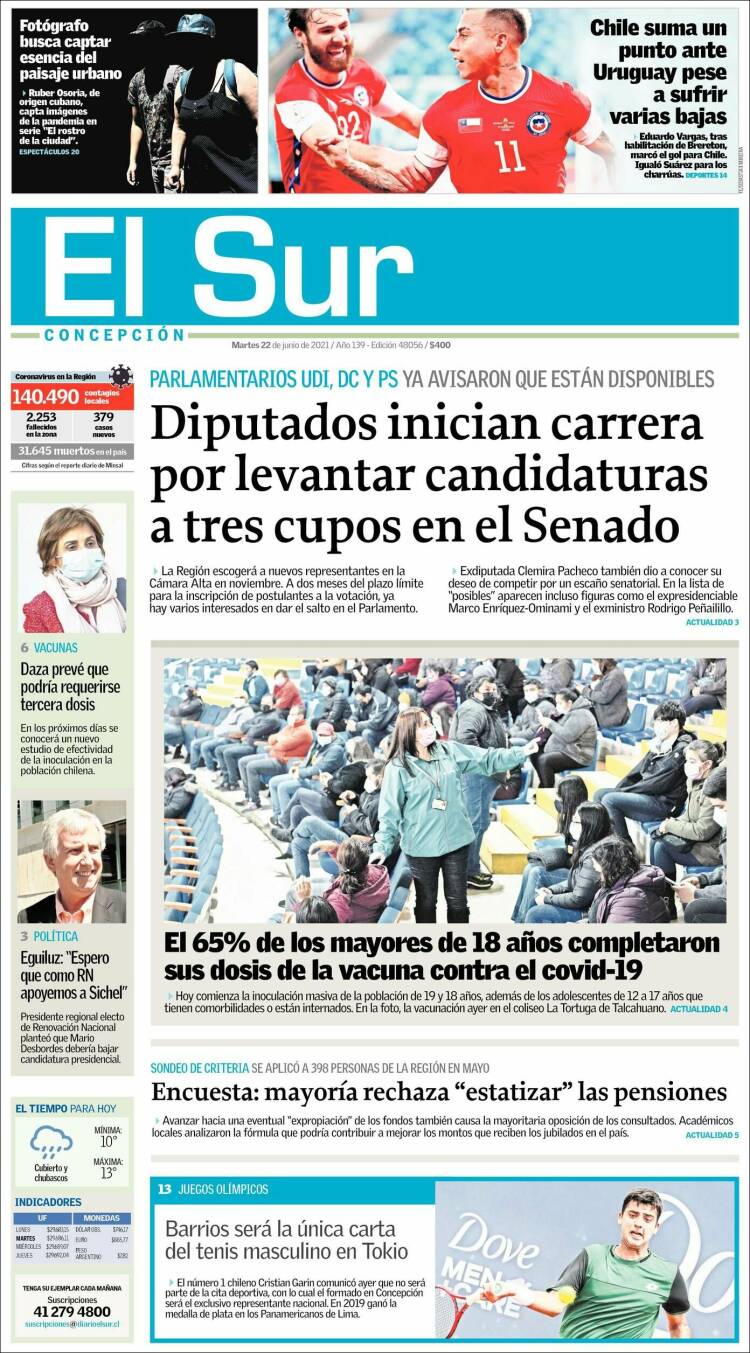 Portada de El Sur (Chile)