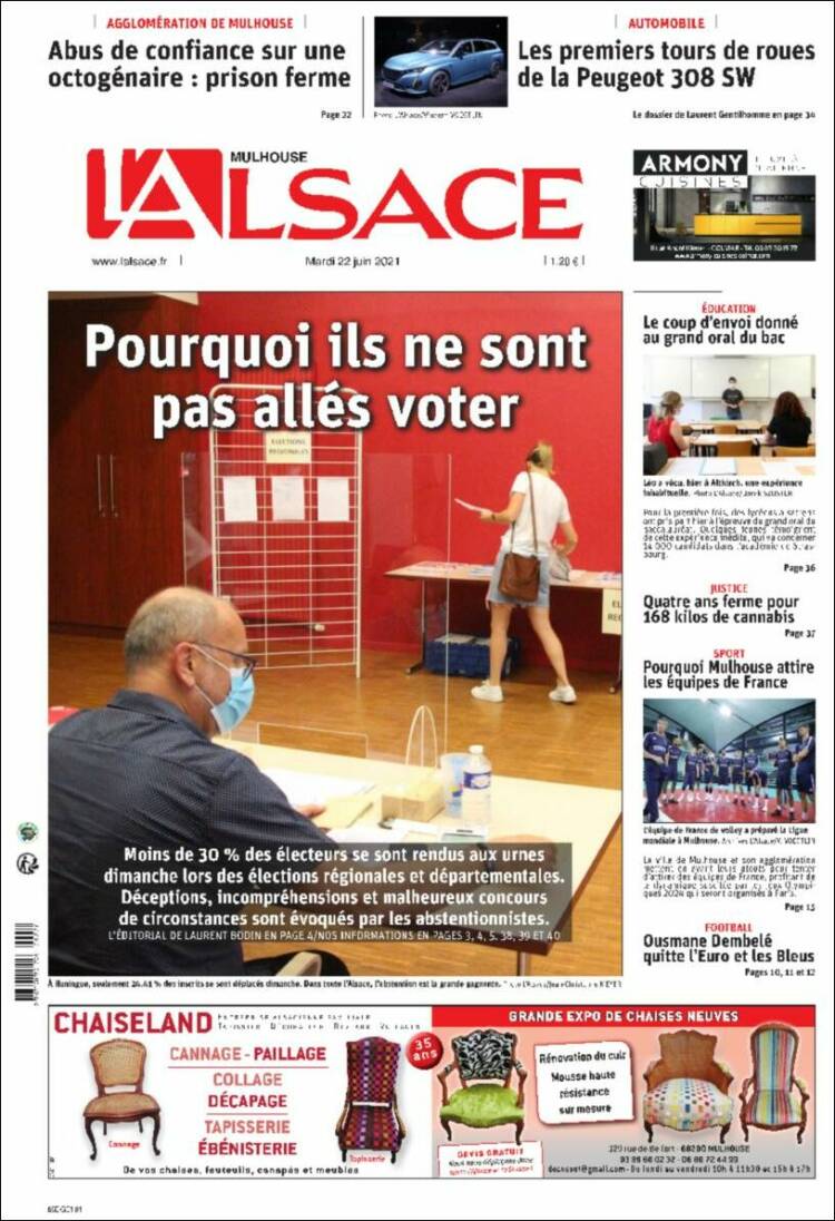 Portada de Journal L'Alsace (Francia)