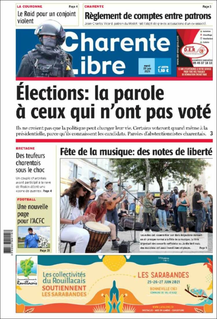 Portada de Charente Libre (Francia)