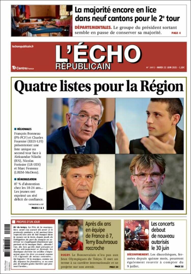 Portada de L'Echo Républicain (Francia)