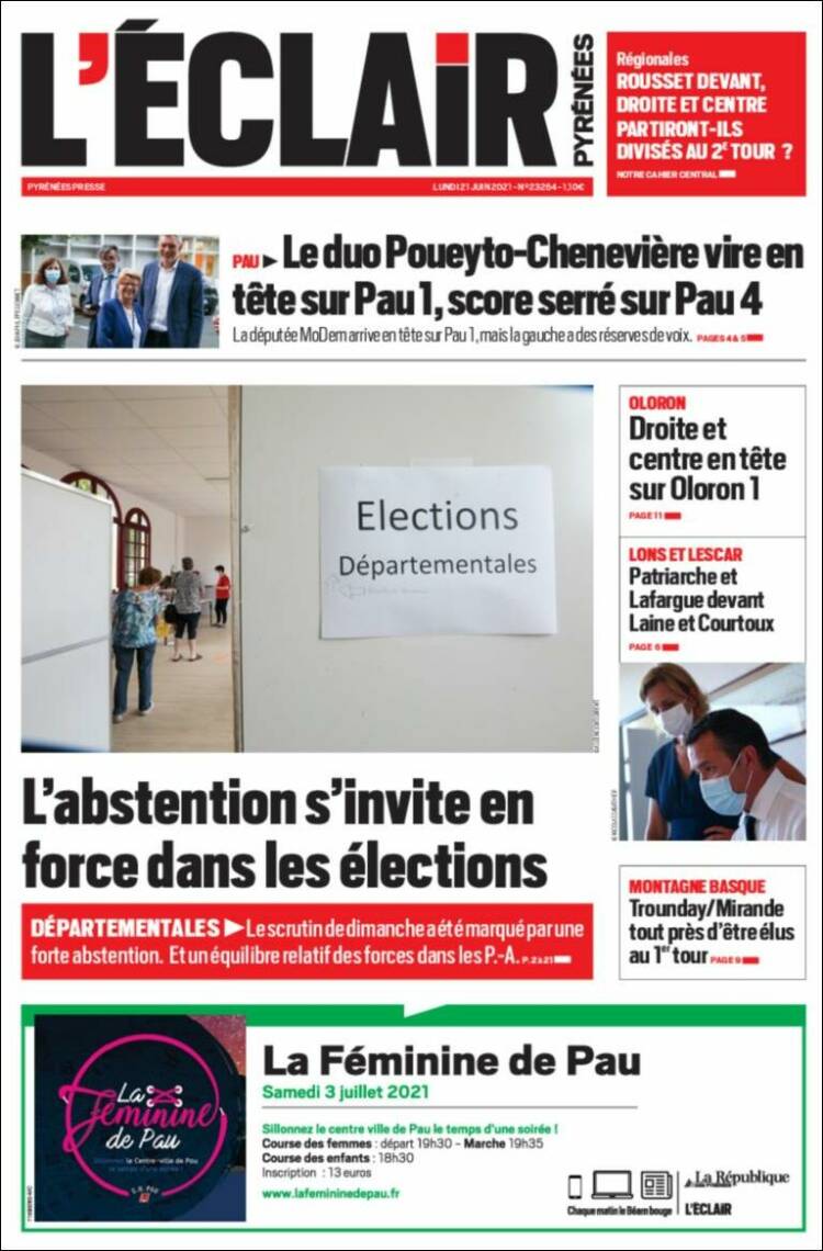 Portada de L'Eclair des Pyrénées (Francia)