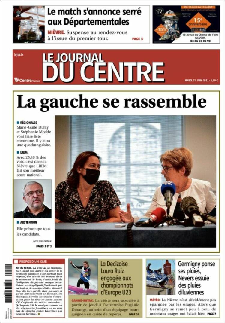 Portada de Le Journal du Centre (Francia)
