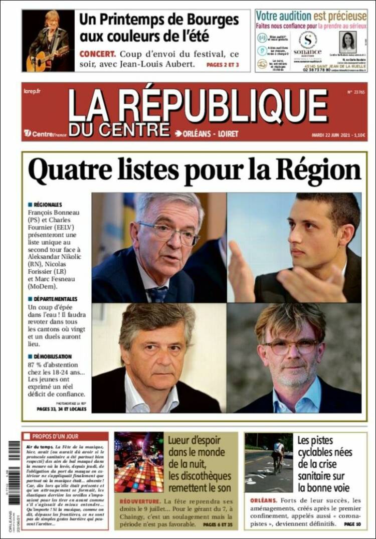 Portada de La République du Centre (Francia)