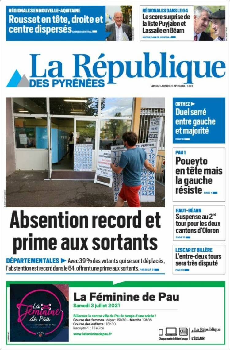 Portada de La République des Pyrénées (Francia)