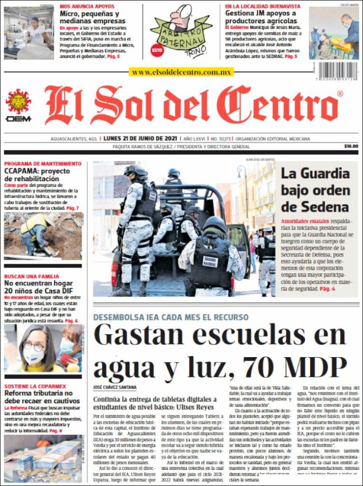 Portada de El Sol del Centro (M&eacute;xico)