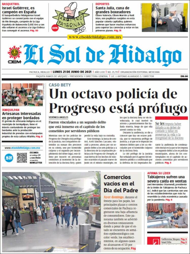 Portada de El Sol de Hidalgo (M&eacute;xico)