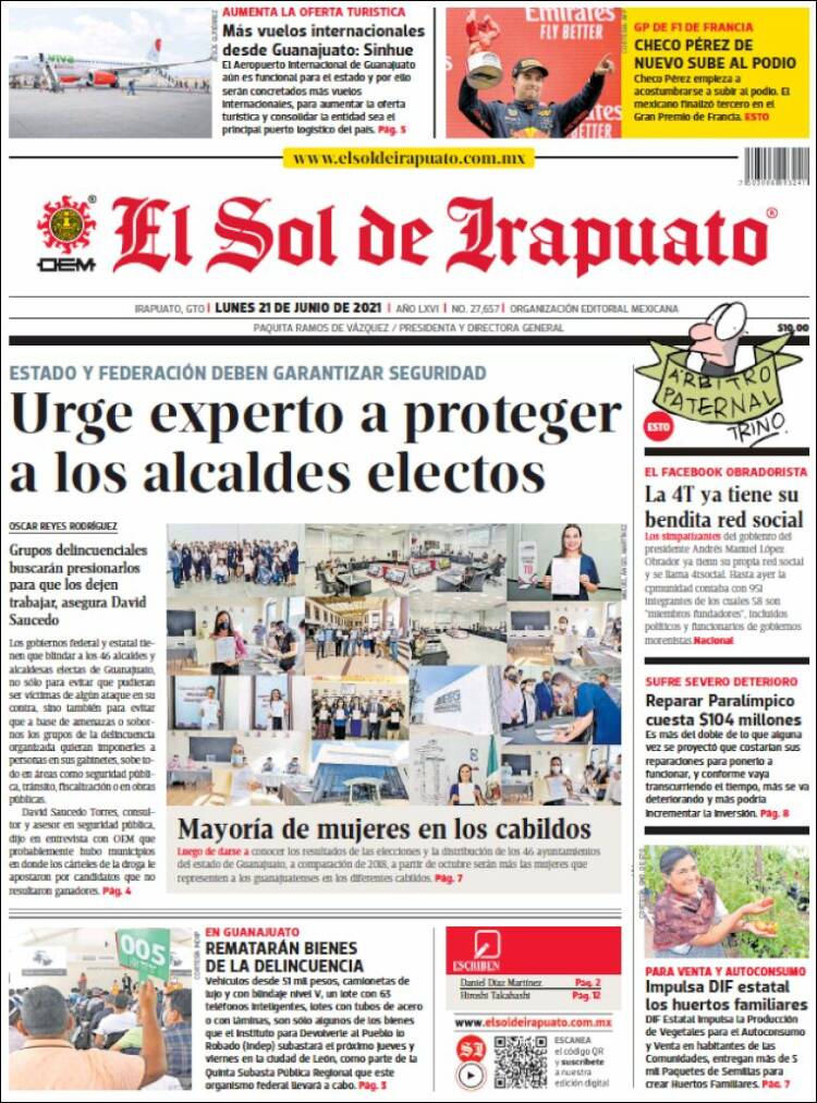 Portada de El Sol de Irapuato (M&eacute;xico)