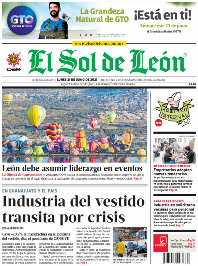 Portada de El Sol de León (M&eacute;xico)
