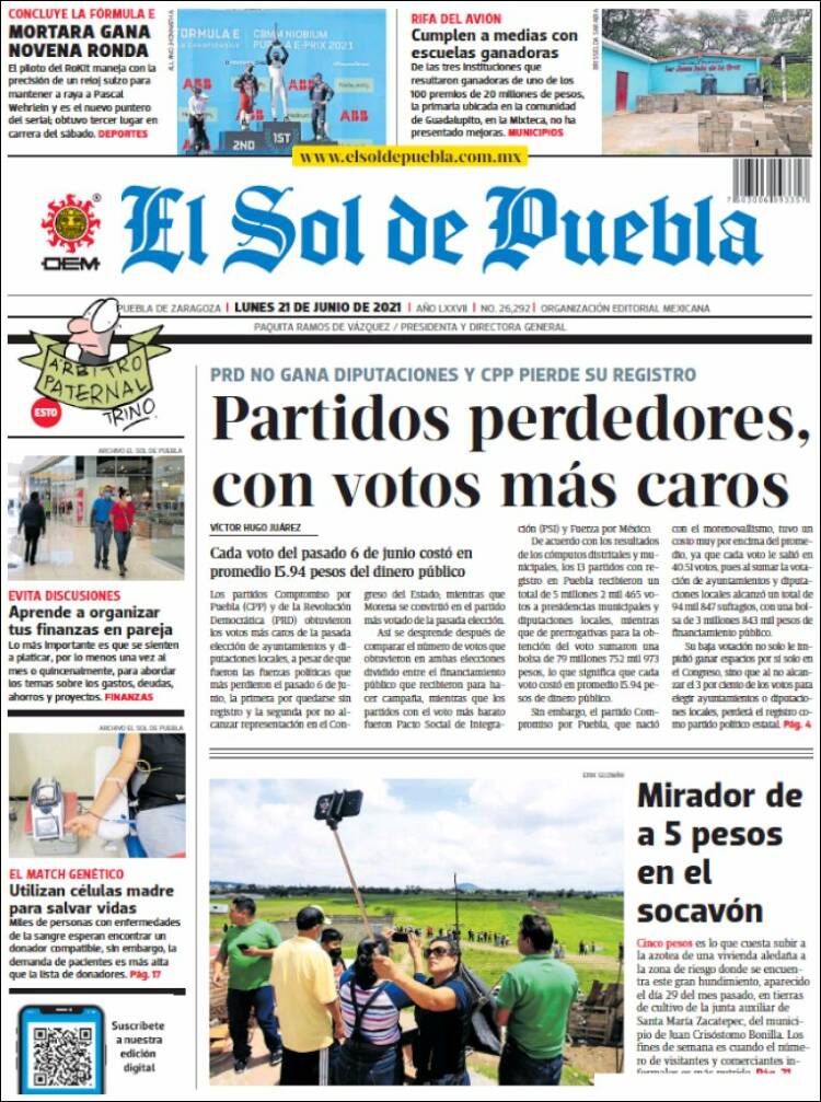 Portada de El Sol de Puebla (México)