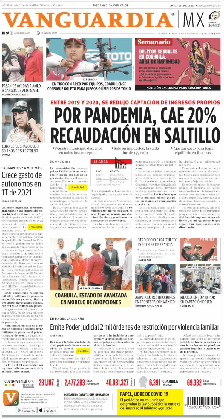 Portada de Vanguardia (M&eacute;xico)