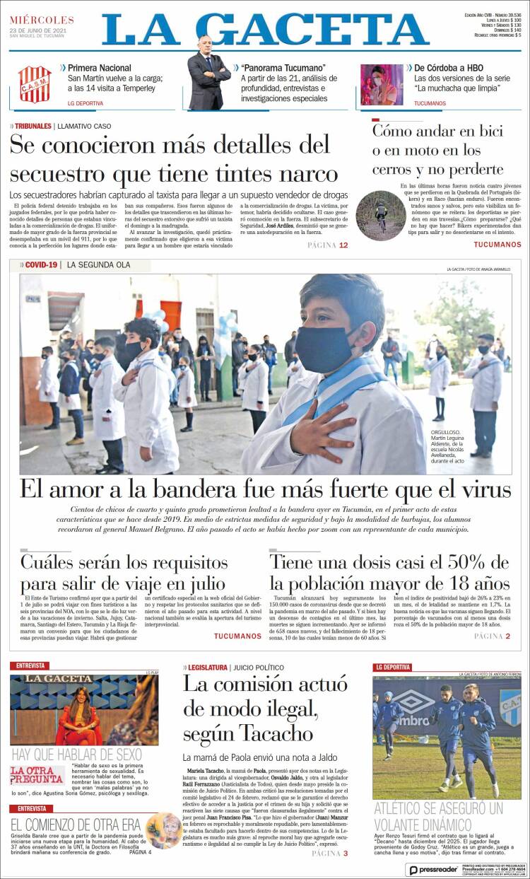 Portada de La Gaceta (Argentina)