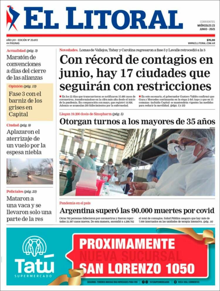Portada de El Litoral Corrientes (Argentina)