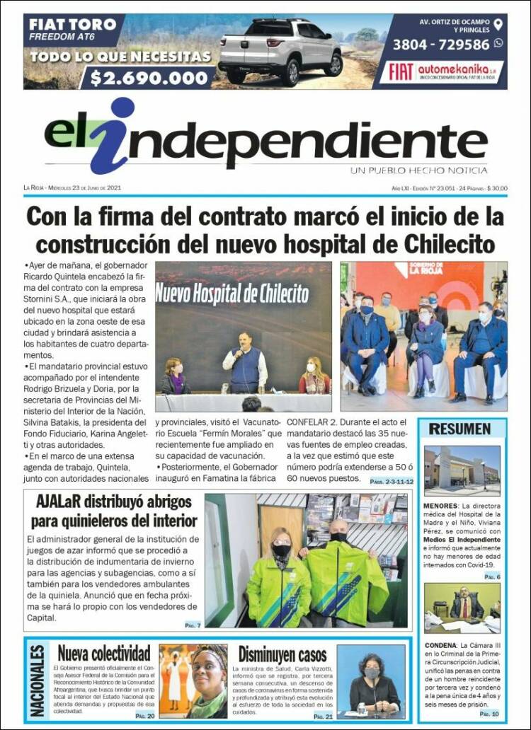 Portada de El Independiente (Argentina)