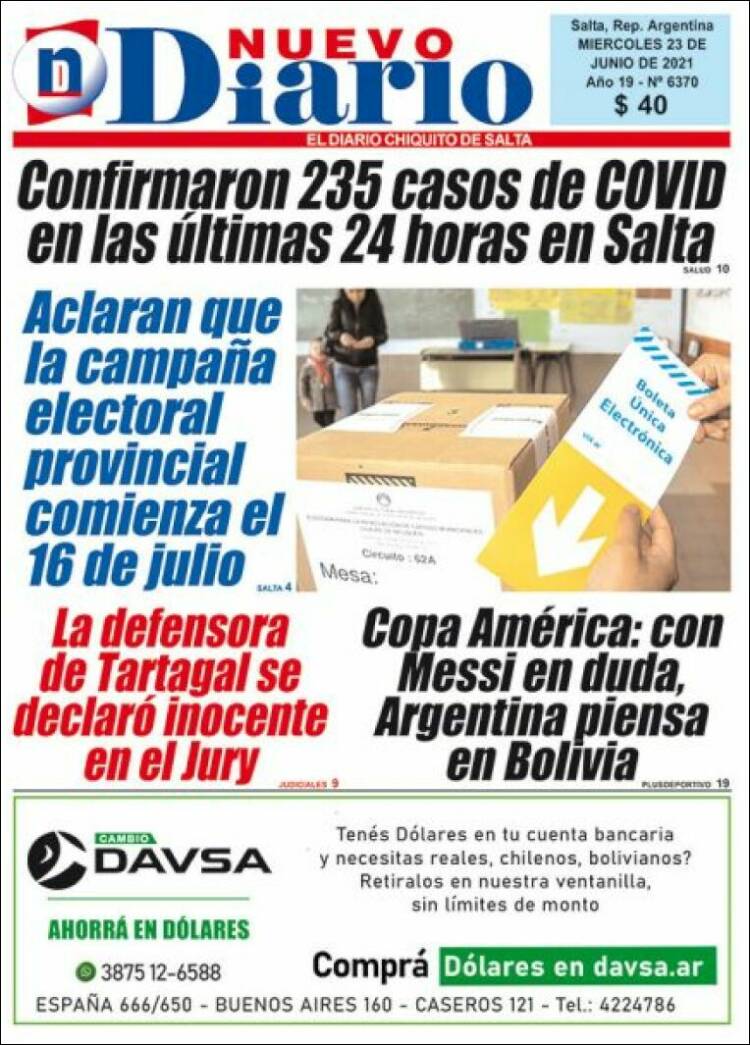 Portada de Nuevo Diario de Salta (Argentina)