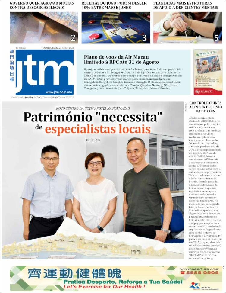 Portada de Jornal Tribuna de Macau (China)