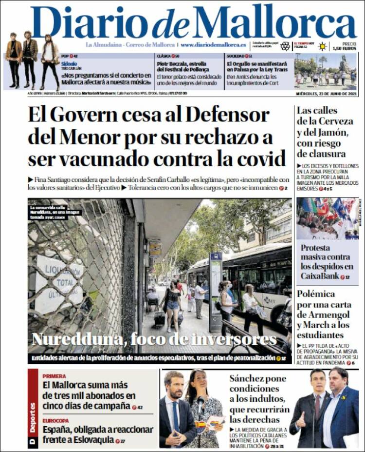 Portada de Diario de Mallorca (España)