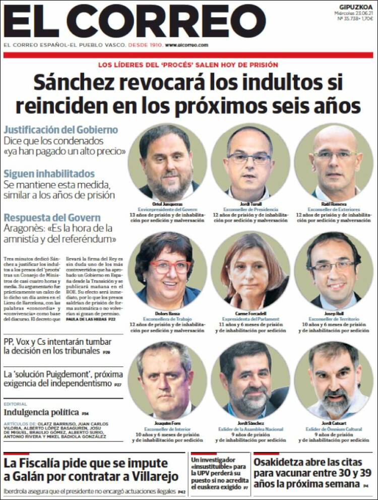 Portada de El Correo - Guipuzcoa (España)