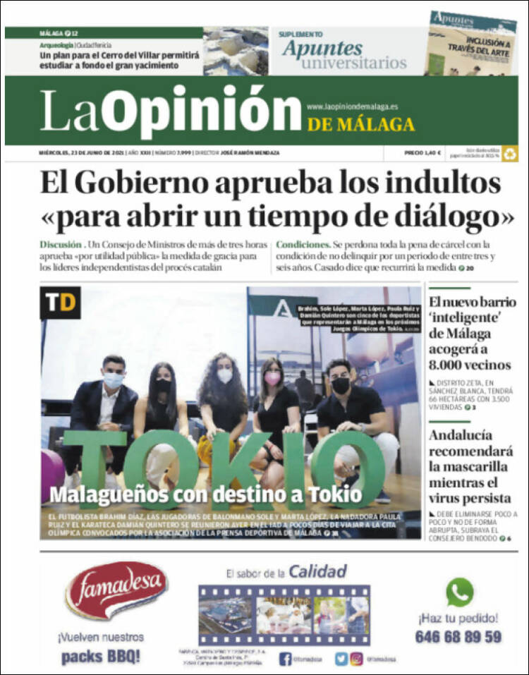 Portada de La Opinión de Málaga (España)