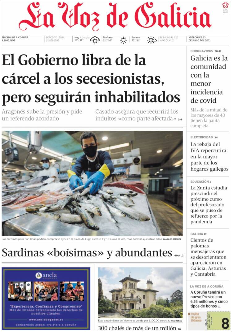 Portada de La Voz de Galicia (España)