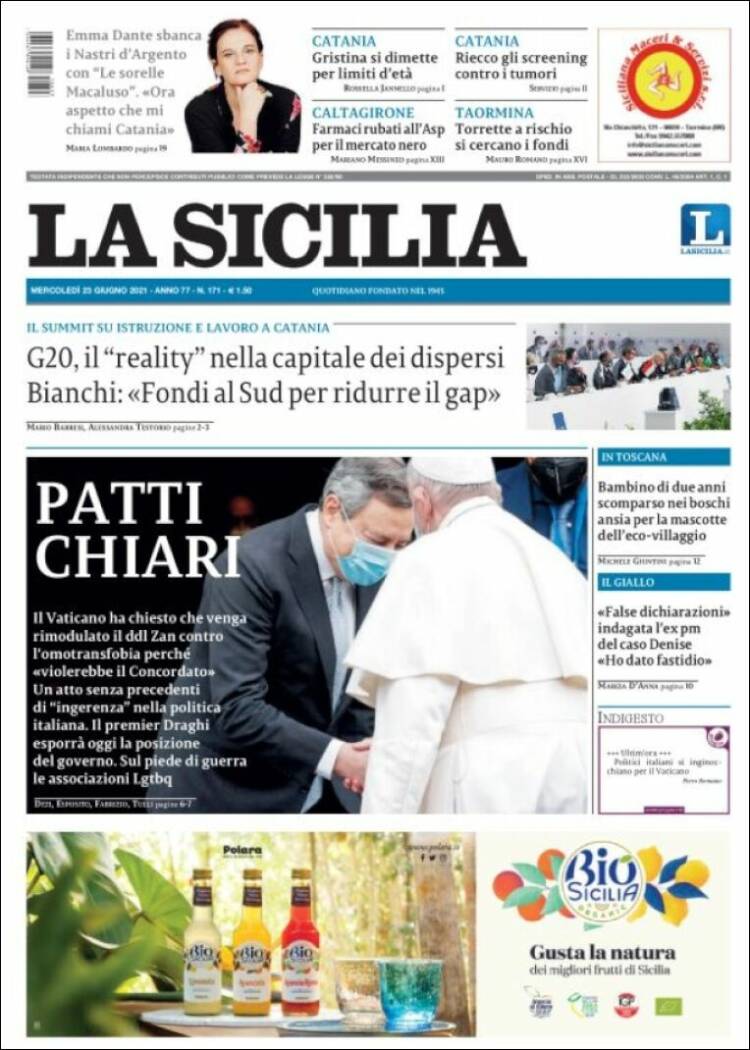 Portada de La Sicilia (Italia)