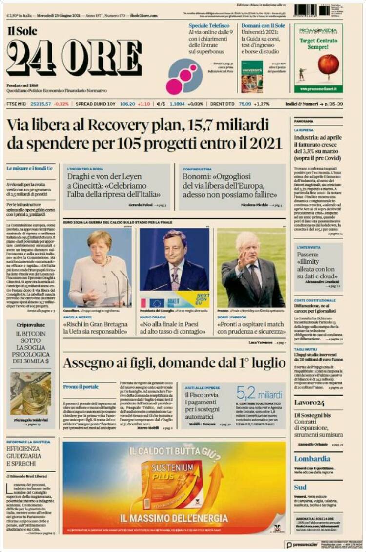 Portada de Il Sole 24 ORE (Italia)