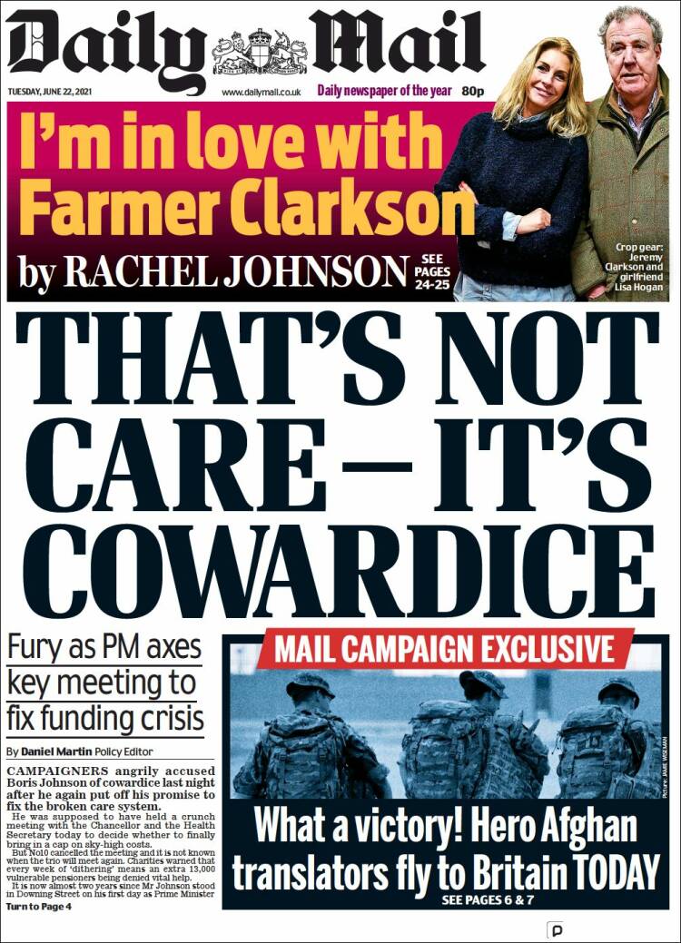 Portada de Daily Mail (Reino Unido)