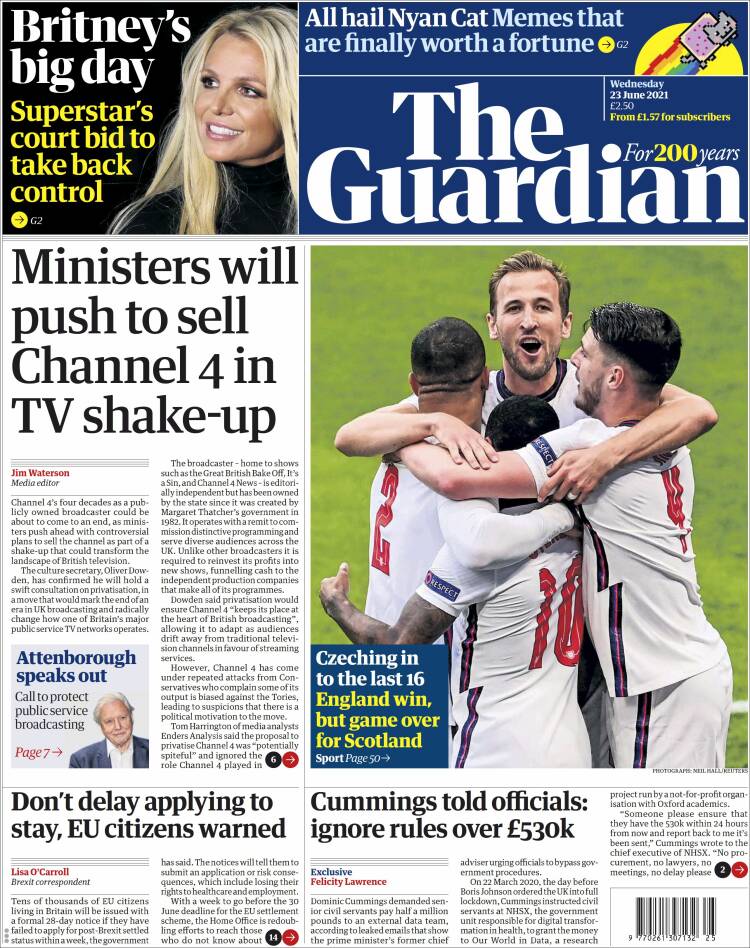 Portada de The Guardian (Reino Unido)