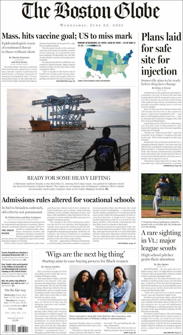 Portada de Boston Globe (USA)