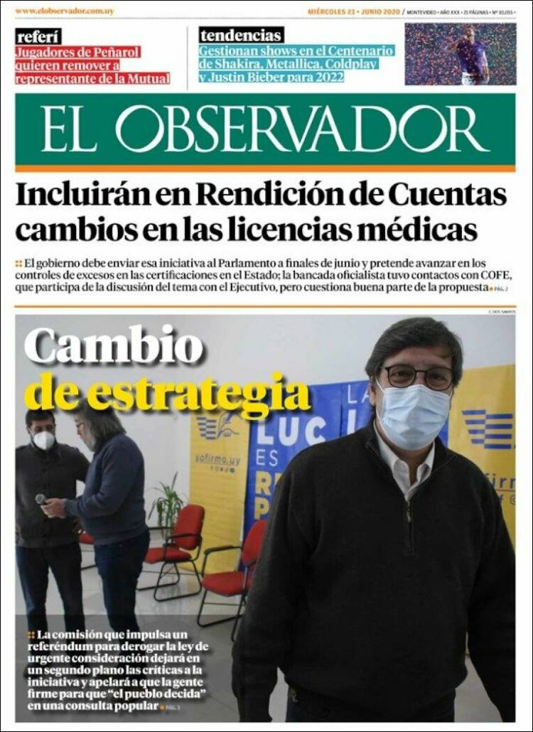 Portada de El Observador (Uruguay)