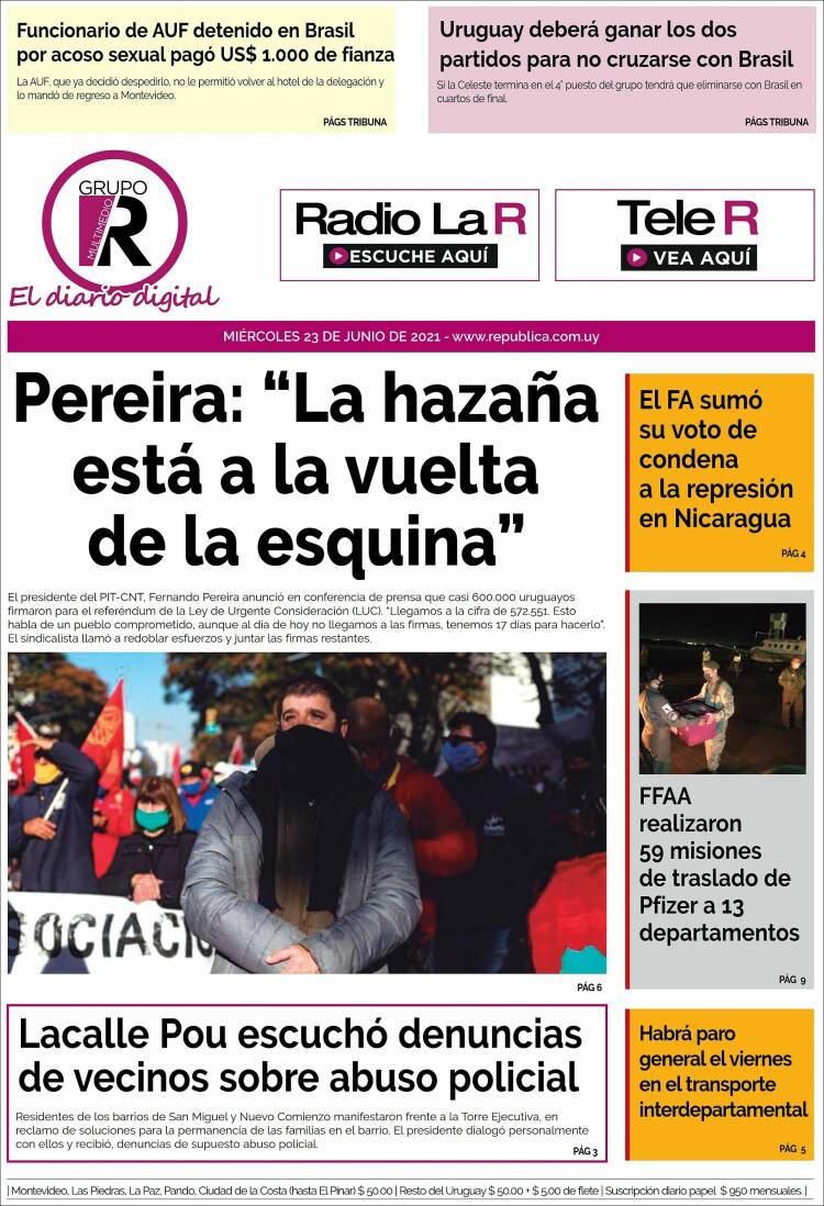 Portada de La República (Uruguay)