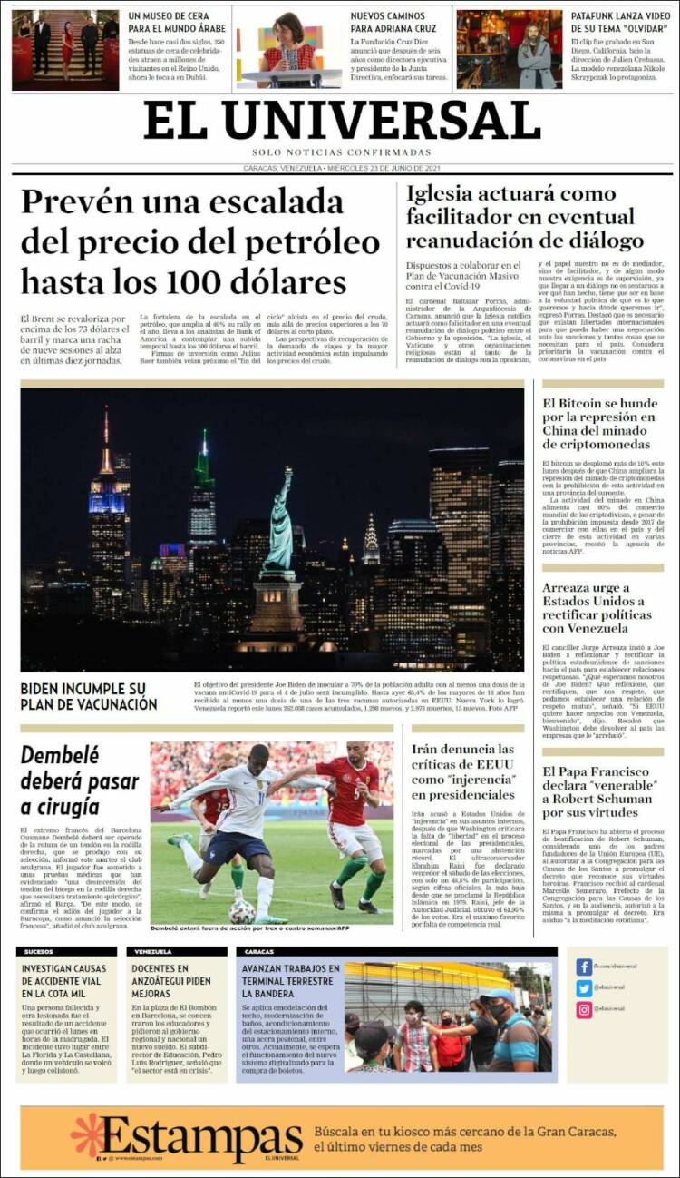 Portada de Universal (Venezuela)