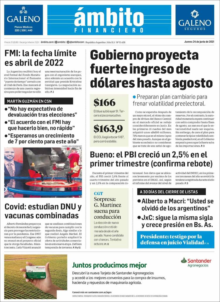 Portada de Diario Ambito Financiero (Argentina)