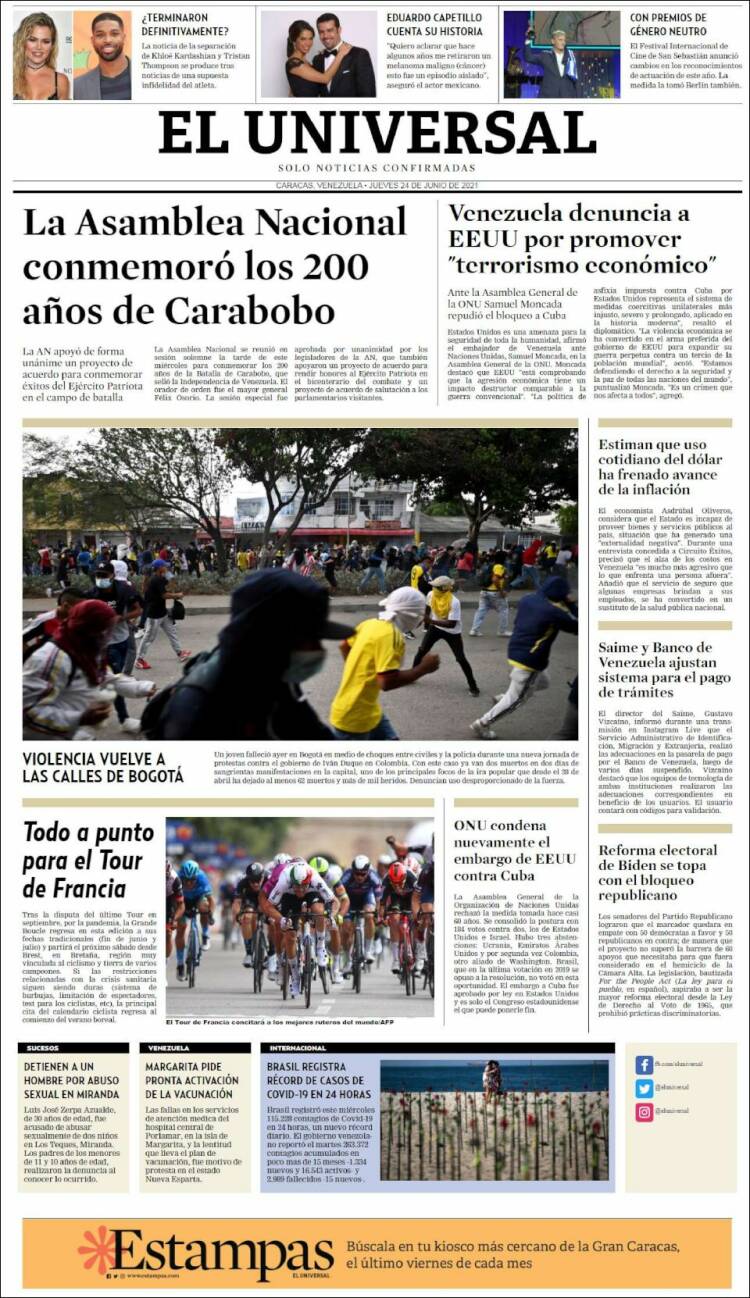 Portada de Universal (Venezuela)