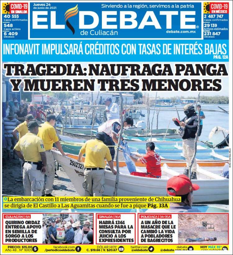 Portada de El Debate de Culiacán (México)