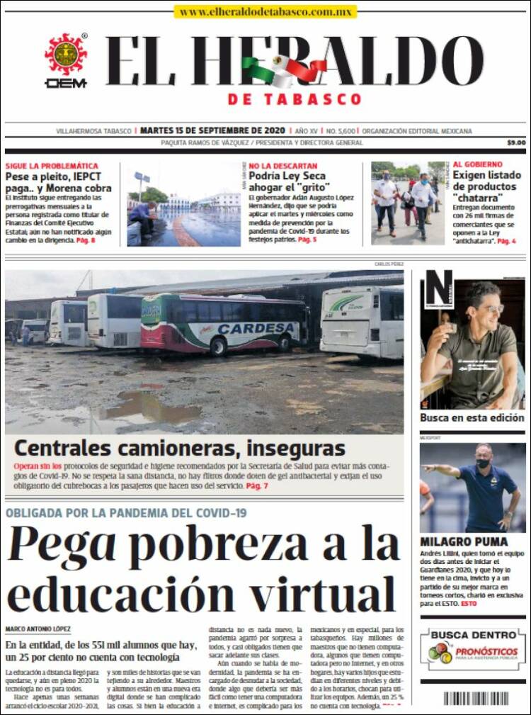 Portada de El Heraldo de Tabasco (México)