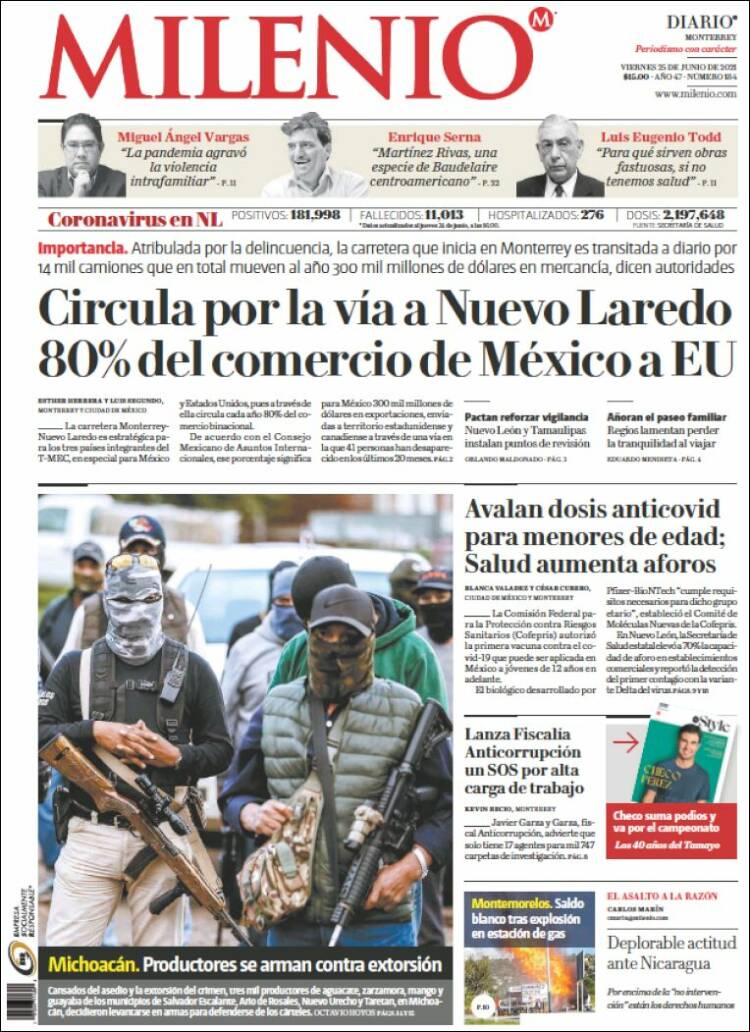 Portada de Milenio de Monterrey (México)