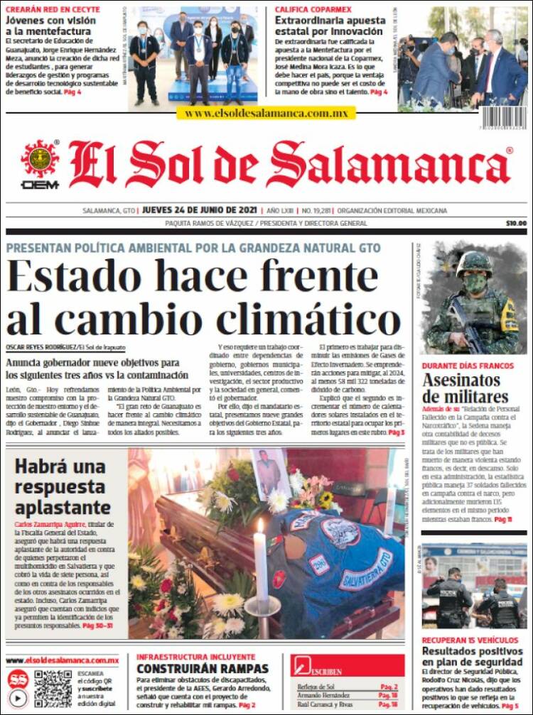 Portada de El Sol de Salamanca (México)