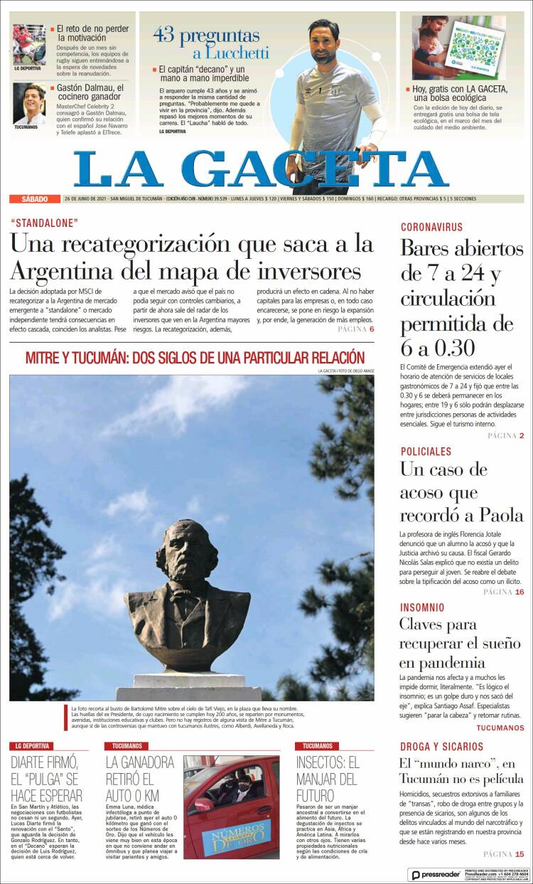 Portada de La Gaceta (Argentina)