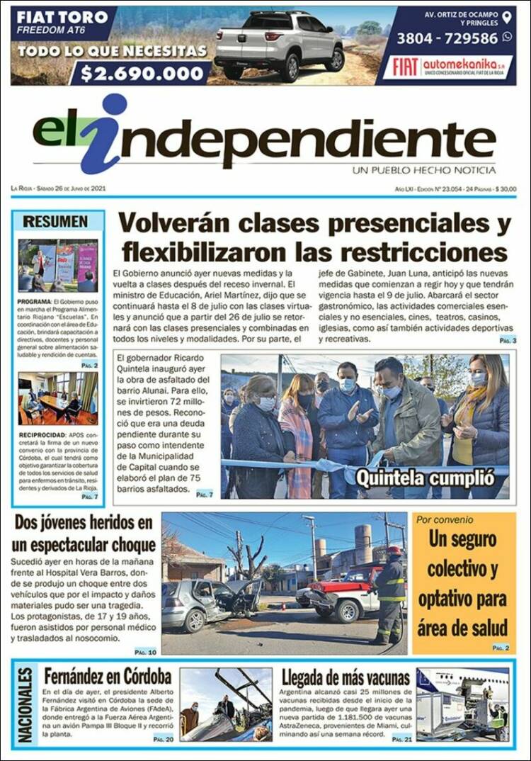 Portada de El Independiente (Argentina)