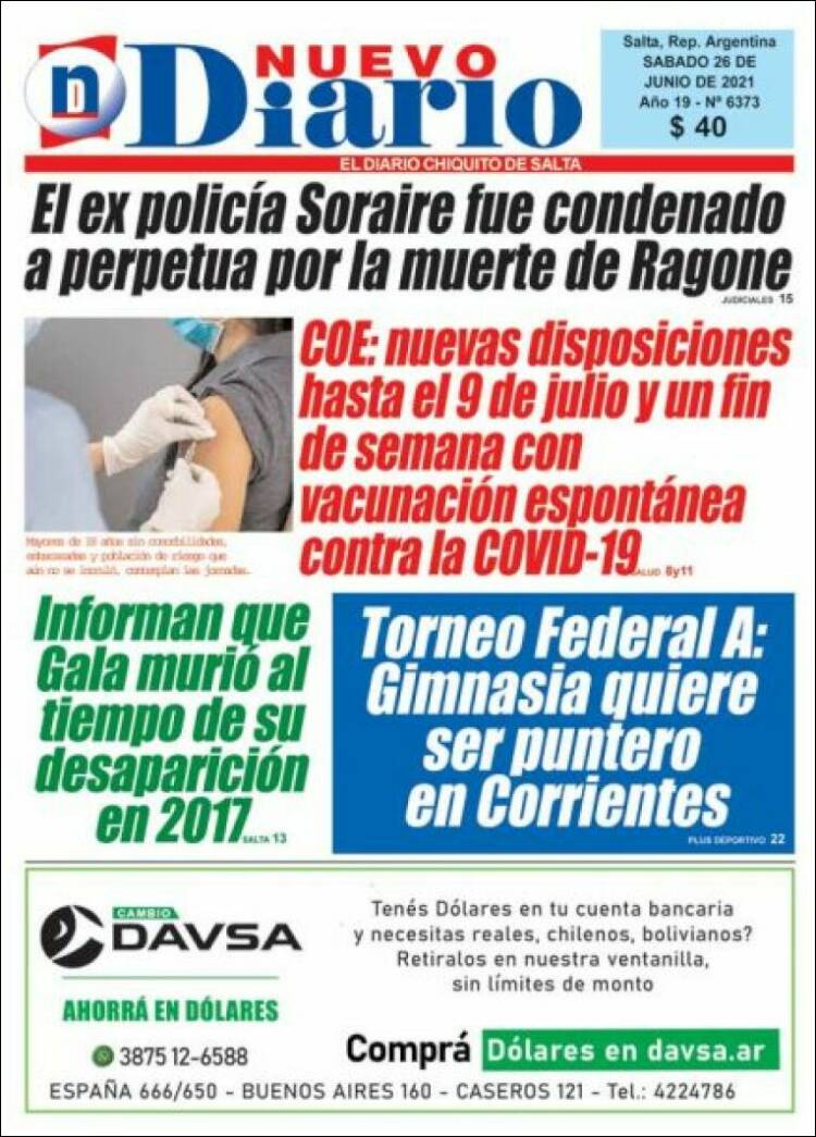 Portada de Nuevo Diario de Salta (Argentina)