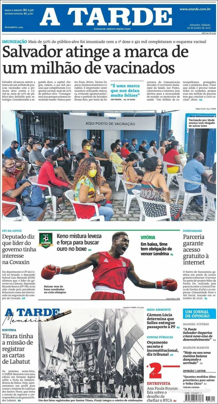 Portada de Diário A Tarde (Brasil)