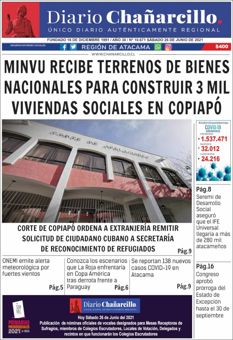 Portada de Diario Chañarcillo (Chile)